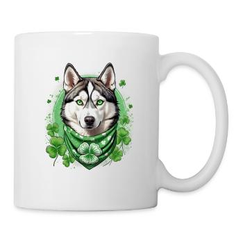 Husky Dog with Green Clover Bandana St. Patrick's - Mug - white - Right