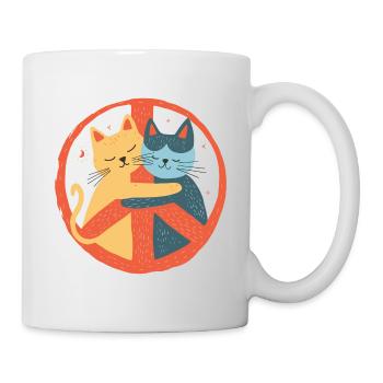 Katzen Peace Zeichen Frieden Symbol Liebe Umarmung - Tasse - Weiß - Rechts