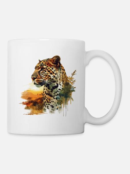 Leopard Raubkatze Natur Wildnis Afrika Safari - Tasse - Weiß