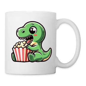 Dino mit Popcorn, Karneval im Kino - Tasse - Weiß - Rechts