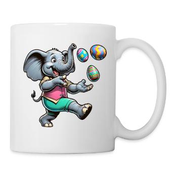 Elefant & Erpel Jonglieren Ostereier, - Tasse - Weiß - Rechts