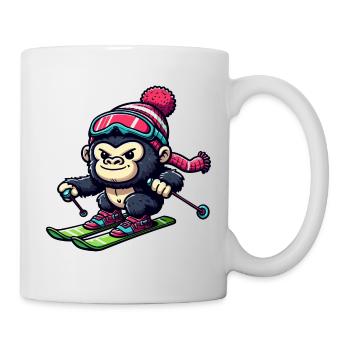 Affe Gorilla Schimpanse Skiurlaub Skifahrer Design - Tasse - Weiß - Rechts