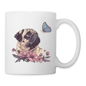 Mops und Schmetterling - Tasse - Weiß - Rechts