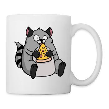 Fat Raccoon Eating Pizza Funny Comic Style - Mug - white - Right