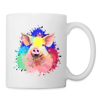 Pig, colorful, splashes of color, painting - Mug - white - Right