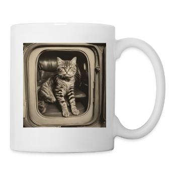 Chat / Animal / Photo / Sépia / Rétro / Vintage / DJ - Mug blanc - blanc - Droite