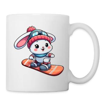Lapin de neige sur la conception de joie d'hiver de snowboard - Mug blanc - blanc - Droite