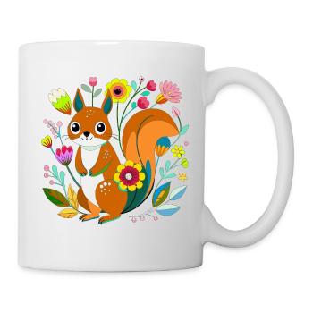 Kleines Eichhörnchen in Blumen - Tasse - Weiß - Rechts