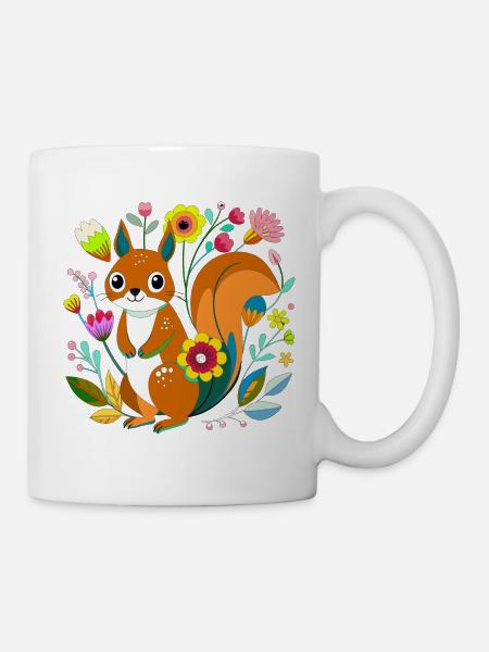 Kleines Eichhörnchen in Blumen - Tasse - Weiß