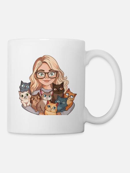 Cat Lady Katzen Frau Mädchen I Love Cats Lustig - Tasse - Weiß