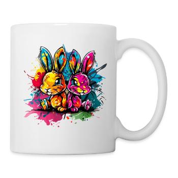 Two bunnies in colorful graffiti style - Mug - white - Right