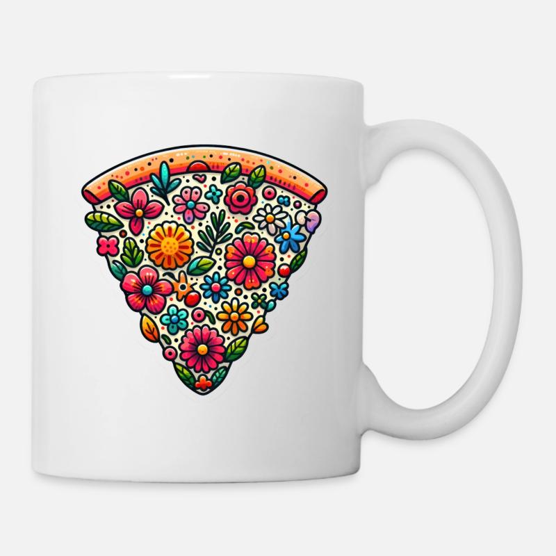 Grafischer Humor Pizzastück mit Blumen - Tasse - Weiß
