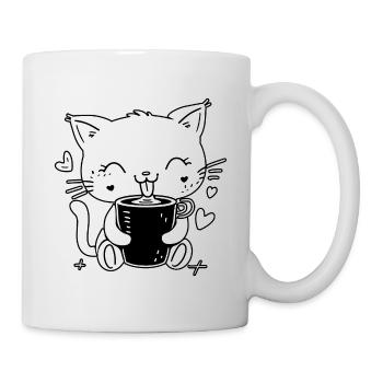 Katze Kaffee Katzenliebhaber Kaffeeliebhaber - Tasse - Weiß - Rechts