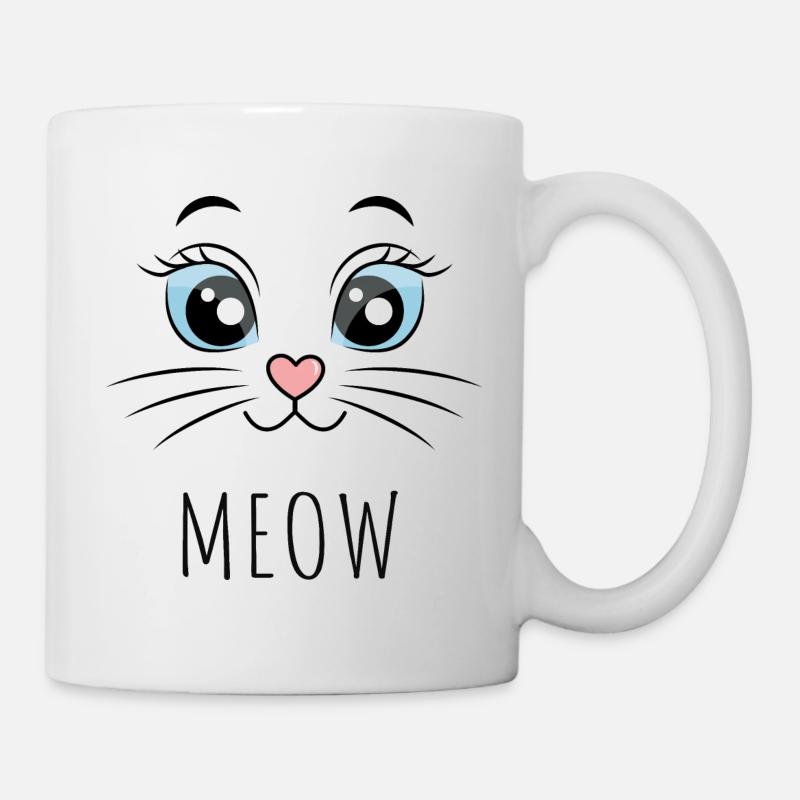 Meow Katze Augen Blau - Tasse - Weiß