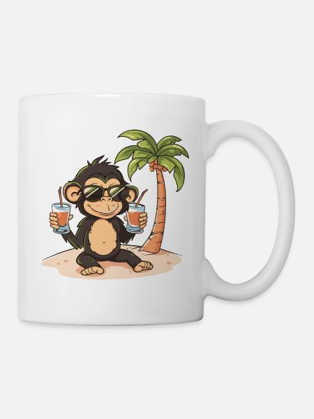 Affe Insel Sommer Palme - Tasse - Weiß