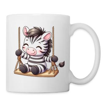 Süßes Zebra auf der Schaukel Comic - Tasse - Weiß - Rechts
