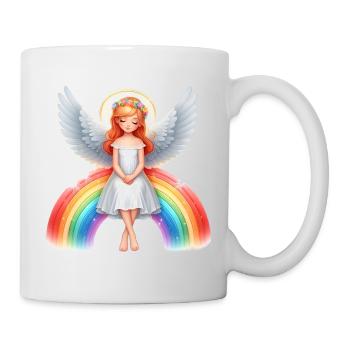 Engel sitzt auf Regenbogen - Tasse - Weiß - Rechts