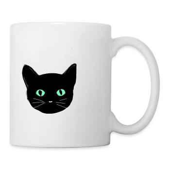 Cat, black, illustration, green eyes - Mug - white - Right