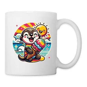 Hallo Sommer lustiger Otter mit großer Eistüte - Tasse - Weiß - Rechts