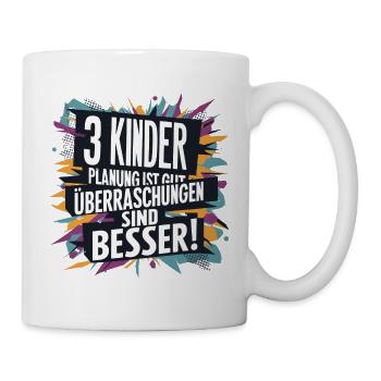 Geschenk Geburt drittes Kind drei kinder Humor - Tasse - Weiß - Rechts