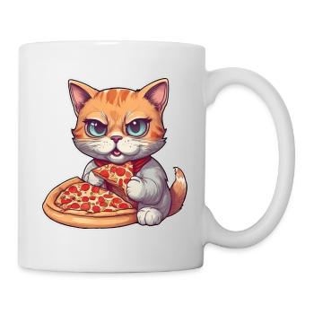 Le chat adore la pizza - Mug blanc - blanc - Droite