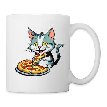 Le chat adore la pizza - Mug blanc - blanc - Droite