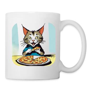 Katze loves Pizza - Tasse - Weiß - Rechts
