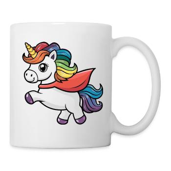 Lustiges Einhorn als Held für einen Superheld - Tasse - Weiß - Rechts