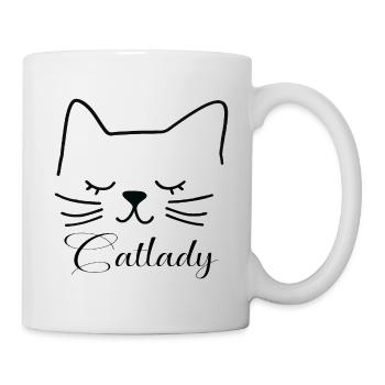Katze Catlady Silhouette Umriss Lineart Kunst - Tasse - Weiß - Rechts