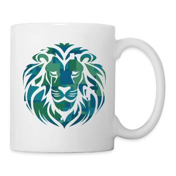 Tête de lion, bleu, vert, turquoise - Mug blanc - blanc - Droite