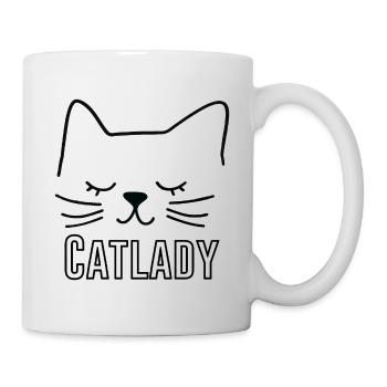 Katze Catlady Silhouette Umriss Lineart Kunst - Tasse - Weiß - Rechts