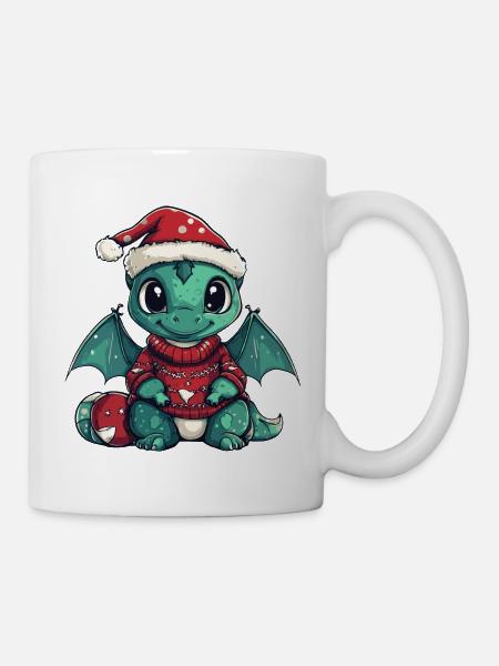 Drache Weihnachten Comic - Tasse - Weiß