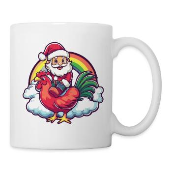 Hahn Weihnachtsmann Regenbogen - Tasse - Weiß - Rechts