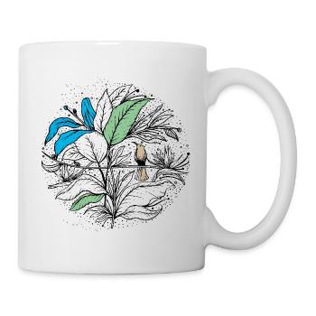 Blume mit Vogel - Tasse - Weiß - Rechts