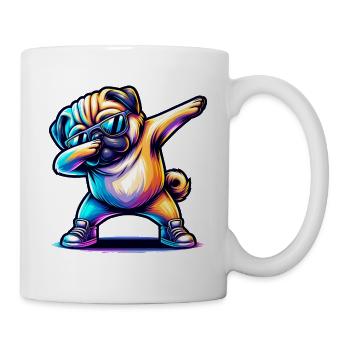 Dabbender Mops mit Sonnenbrille und Turnschuhen - Tasse - Weiß - Rechts