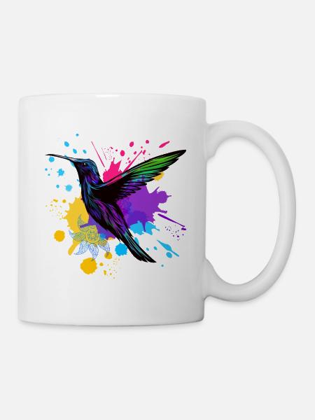 Kolibri Splash Vogel Tier Kunst Aquarell Bunt - Tasse - Weiß
