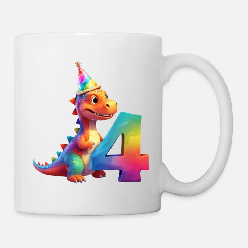 DINO 4 YEARS DINOSAUR 4TH BIRTHDAY - Mug - white