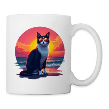 Katze am Strand - Tasse - Weiß - Rechts