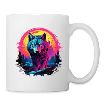 Loup, Nuit, Lune, Néon, Tête de loup, Forêt, Nature, Montagnes - Mug blanc - blanc - Droite