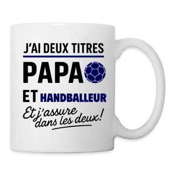 2 titres papa et handballeur,Handball,Sport - Mug blanc - blanc - Droite