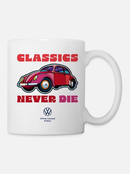 Volkswagen VW Roter Beetle Mit Logo Und Schriftzug - Tasse - Weiß