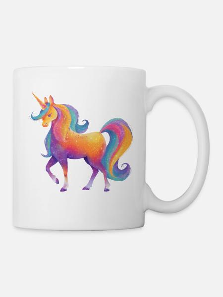 Glitzer Regenbogen Einhorn - Tasse - Weiß