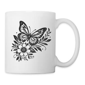 Elegantes Schmetterlings- und Blumendesign - Tasse - Weiß - Rechts