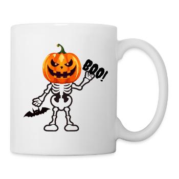 BUHRUF! Kürbis Skelett – Lustiger Halloween Spuk - Tasse - Weiß - Rechts