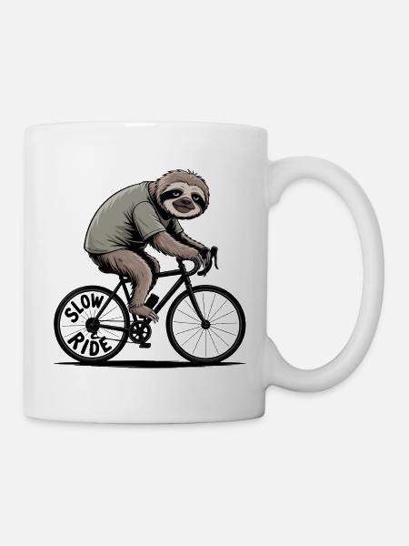 Sloth Riding Bicycle Slow Ride Road Bike - Mug - white