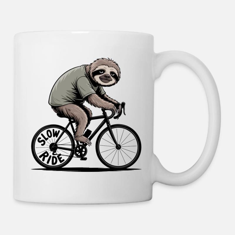 Sloth Riding Bicycle Slow Ride Road Bike - Mug - white