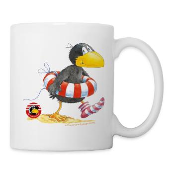 Der Kleine Rabe Socke Mit Schwimmring Und Logo - Tasse - Weiß - Rechts