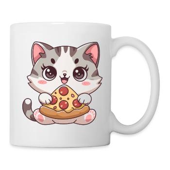 Cute Cat Eating Pizza - Mug - white - Right