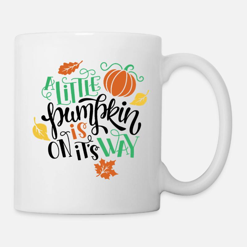 Autumn Decoration with Pumpkin and Leaves - Mug - white