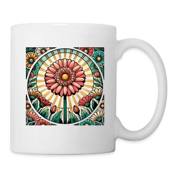 Lebendiges Blumenmuster aus Buntglas - Tasse - Weiß - Rechts